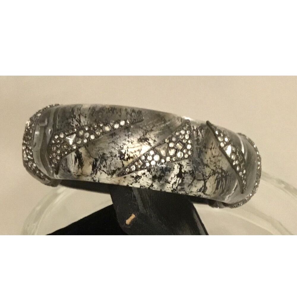 ALEXIS BITTAR Clear Lucite Black Splatter Origami Crystal Inlay Bracelet RARE